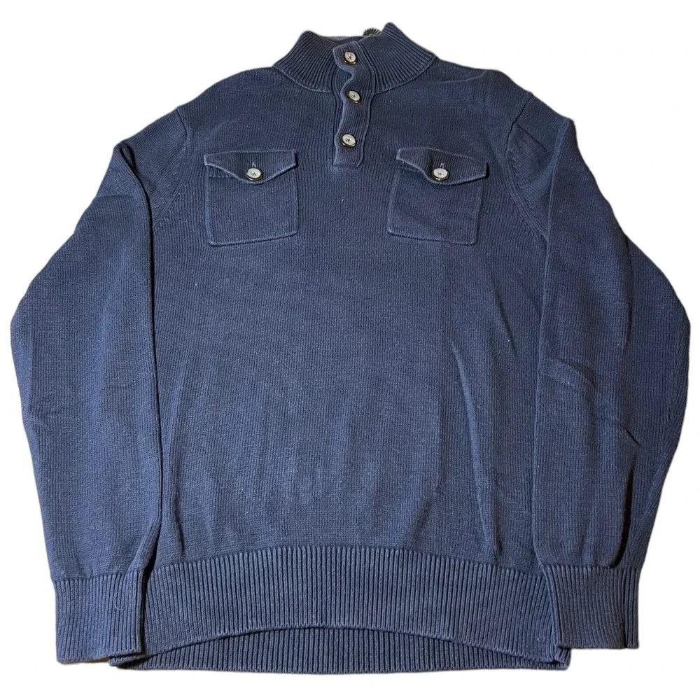 Banana Republic Quarter Button Henley Sweater Dark Blue Long Sleeve Men’s Size M